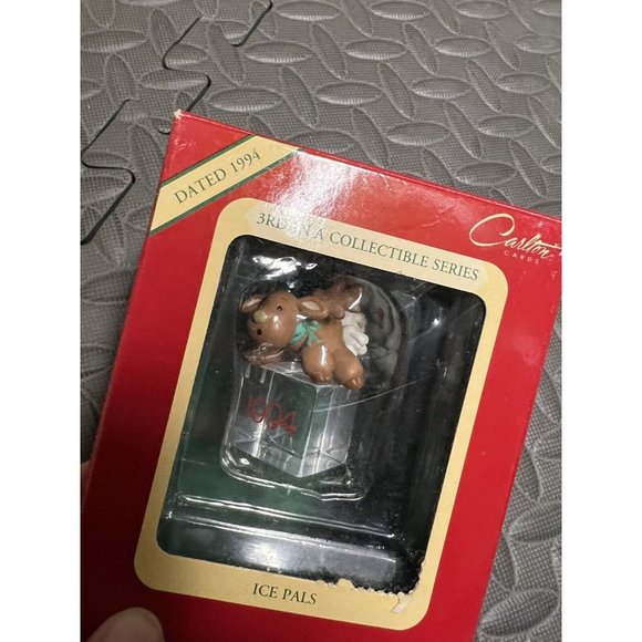 Carlton Cards Ornament 1994 Ice block pals Skating Cake Topper Cupcake Moose vtg - Picture 2 of 8